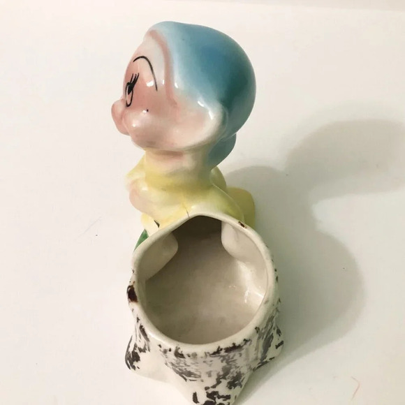 Vintage Dopey Flower Planter Figurine Snow White Seven Dwarfs Hairline Crack - Picture 4 of 16